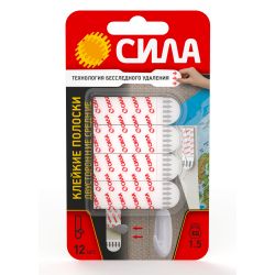Клейкие полоски СИЛА SDSS-M-W12 двусторонние сменные средние 12 шт, до 1,5 кг белые | Сила