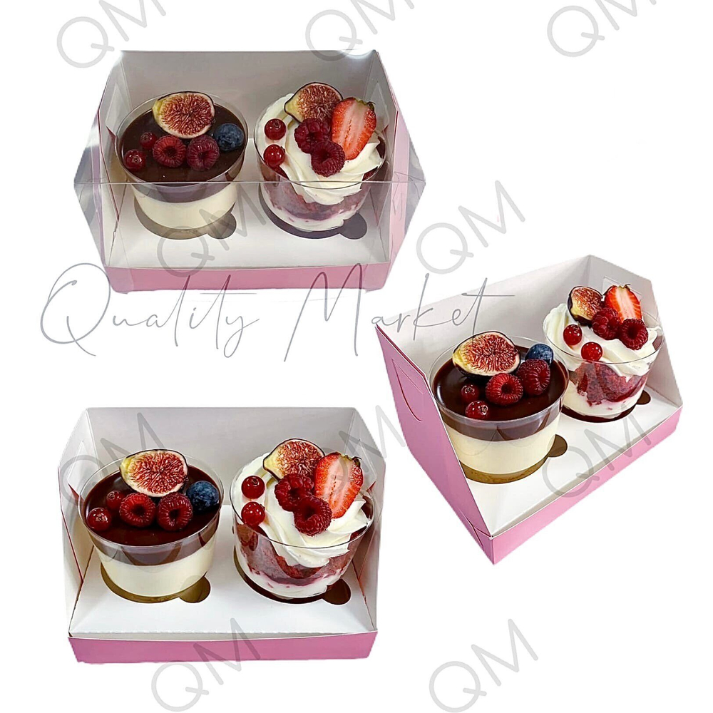 Коробка под капкейки с пластиковой крышкой 160*100*100 мм (2) (розовая матовая), 50шт