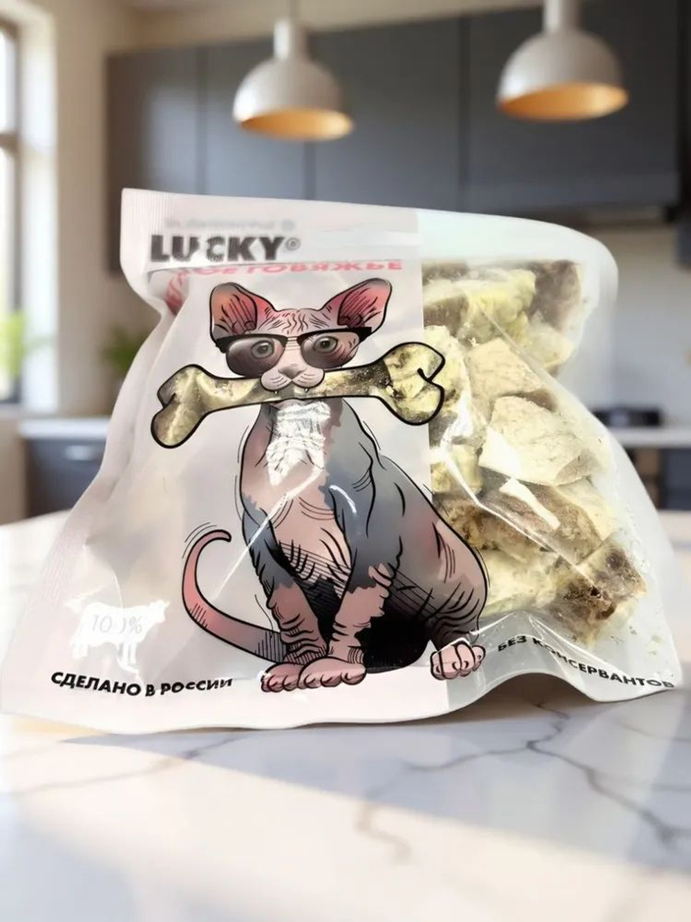 Говяжье легкое "Lucky Animals", для кошек, мультивитаминное, 12 г