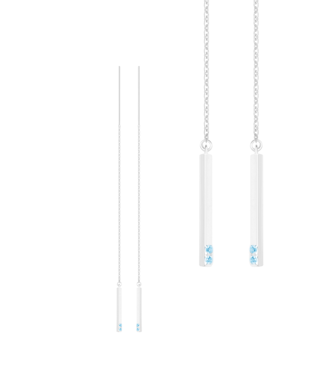 Серьги-продёвки из серебра со вставками из выращенной голубой шпинели