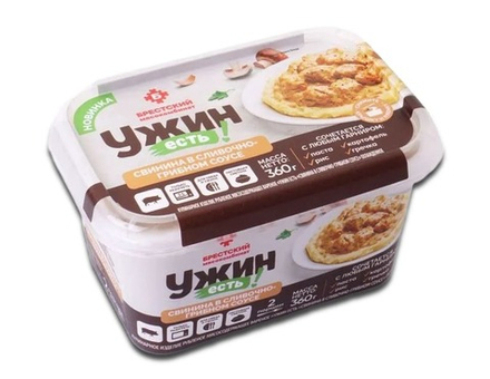 Обед "Ужин есть" Свинина в сливочно-грибном соусе 360г. Брестский МК