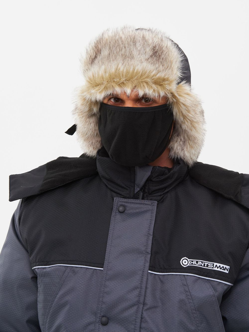 Шапка ушанка зимняя Полюс ткань Cell цвет Серый/Черный