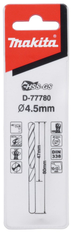Сверло по металлу HSS-GS 4.5x80 Makita D-77780