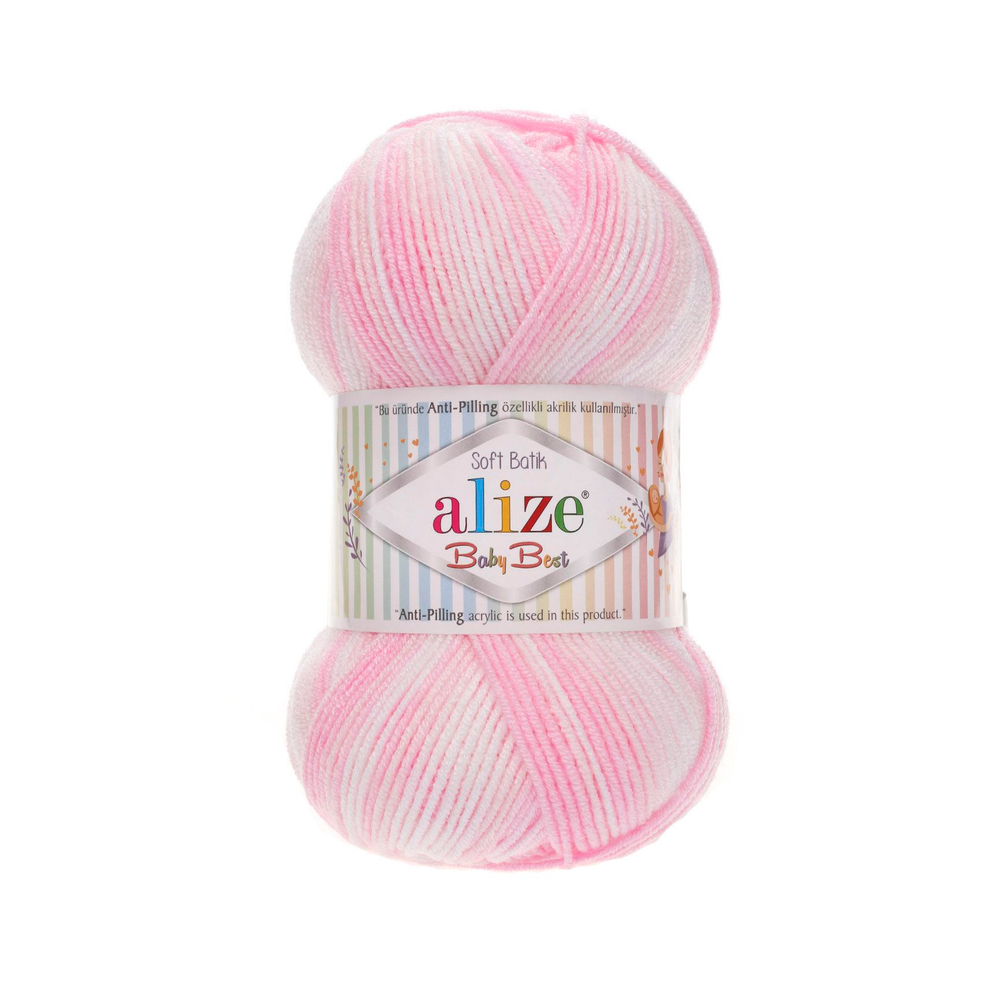 Беби бест батик (Baby best batik) пряжа Alize 10% бамбук 90%акрил 5х100г/240м 6660 белый-розовый