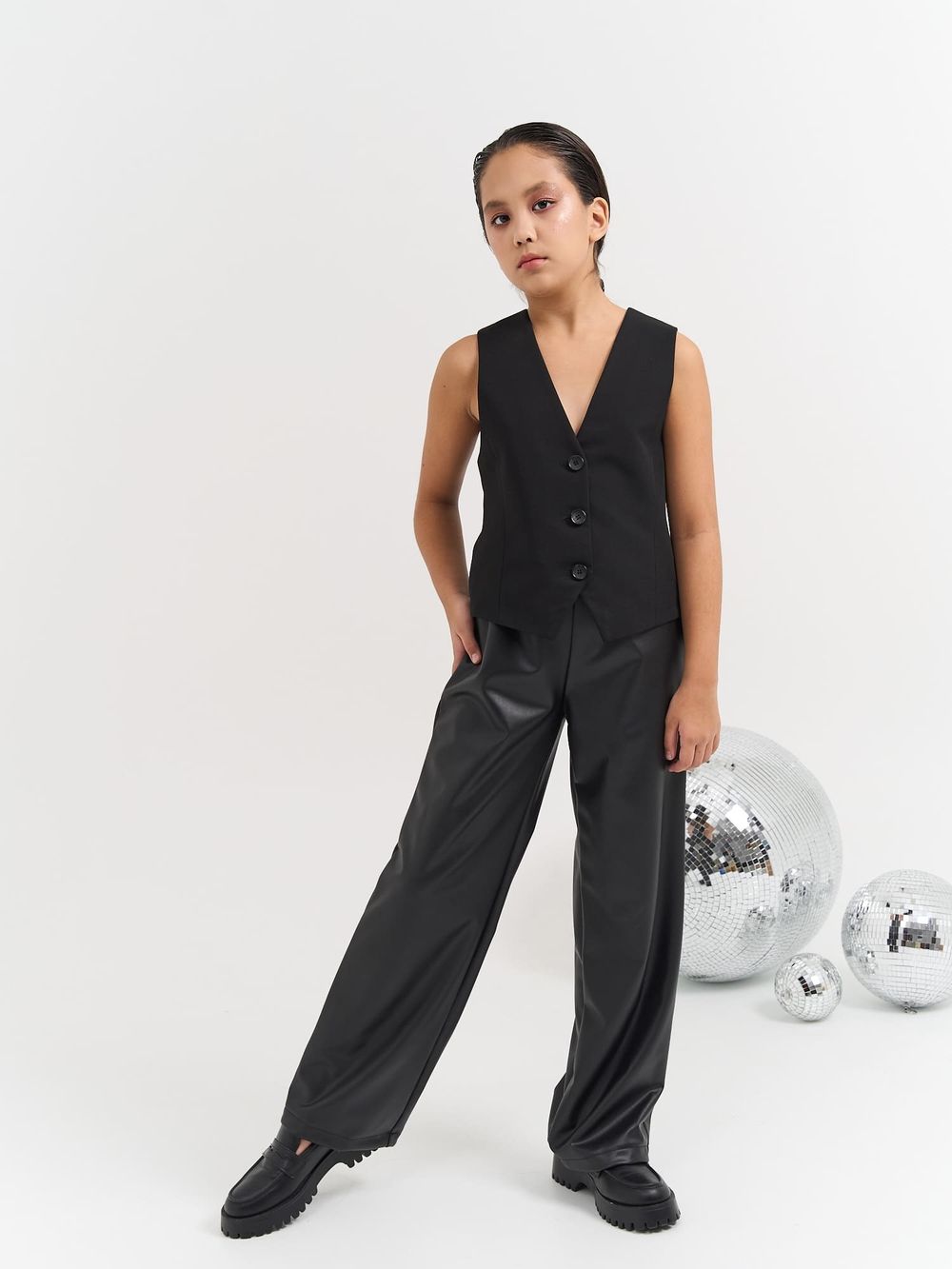 Брюки палаццо "Уголь" 7+