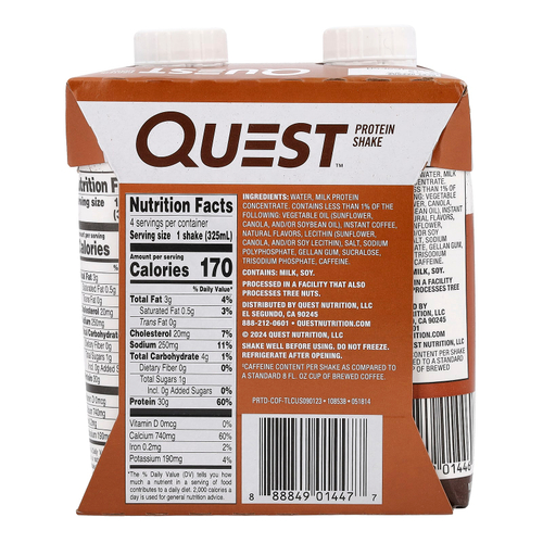 Quest Nutrition, Протеиновый коктейль, кофе, 4 коктейля, 325 мл (11 жидк. унц.)