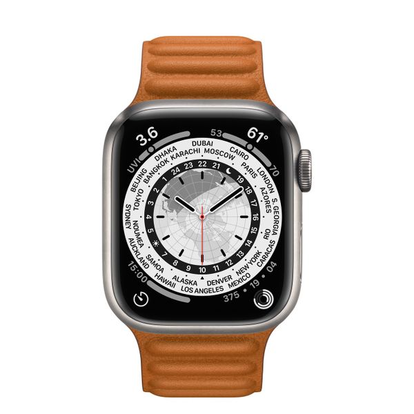 Умные часы Apple Watch Series 7 GPS + Cellular 45mm Titanium Case with Golden Brown Leather Link