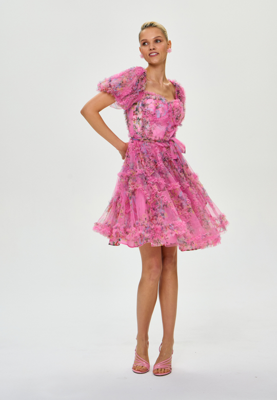 Платье воздушное с принтом цветы с чашками