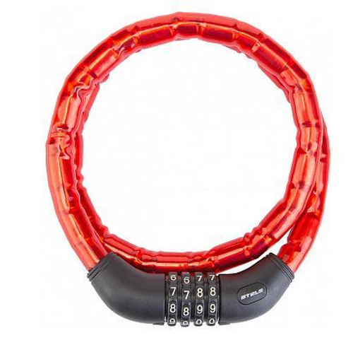 Трос-замок 81601 с шифром, со стальными звеньями, 18x1000 мм, красный (10216170/140821/0242950, Китай)