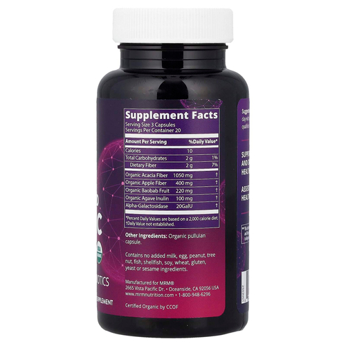 MRM Nutrition, цельнопищевая органическая клетчатка, 60 веганских капсул