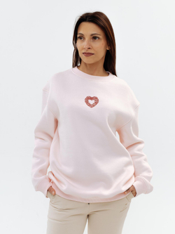 Свитшот женский оверсайз нежно-розовый с сердечком