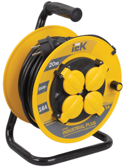 Катушка УК20 4 места IP44 с заземлением с термозащитой 3х1,5мм2 "Industrial plus" 20м IEK