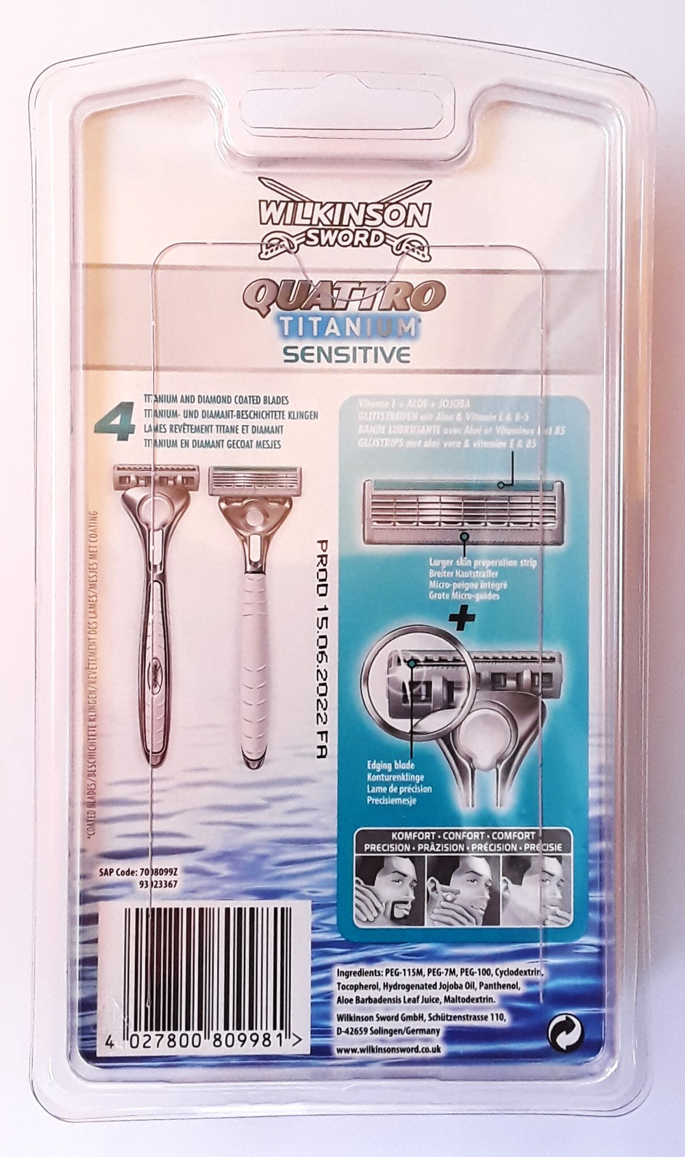 Wilkinson Sword станок Quattro Titanium Sensitive +9 кассет