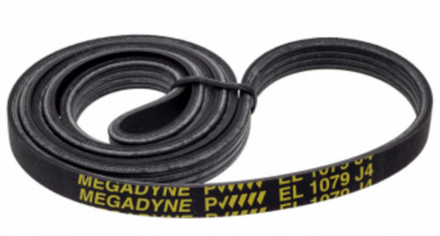 Ремень 1079 J4 EL Megadyne для стиральной машины 1079 J4 EL Megadyne 1037мм черный, желтая надпись Ariston-Merloni 059157