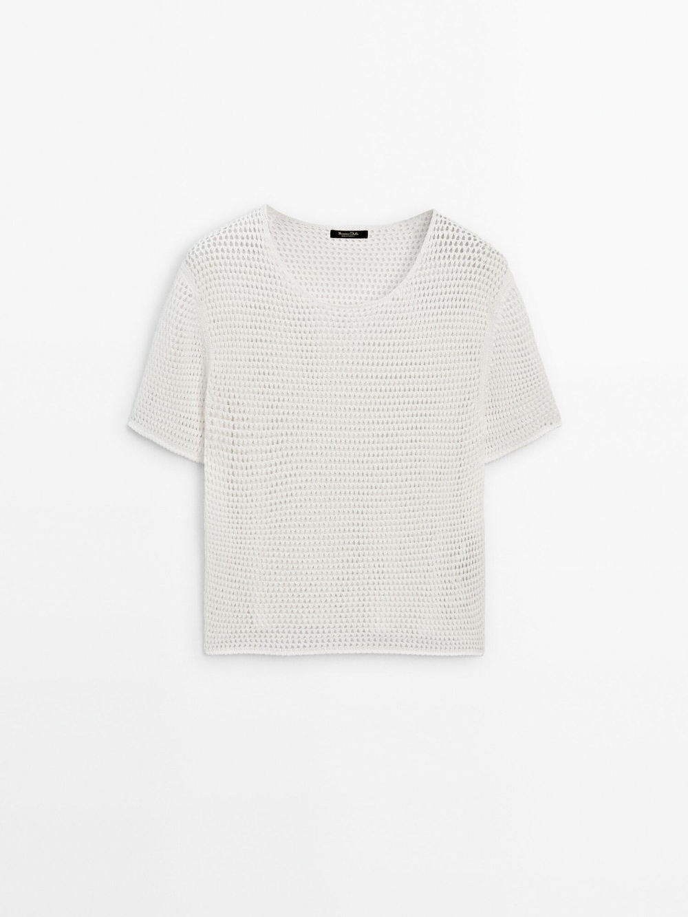 Massimo Dutti Перфорированный свитер с короткими рукавами, натуральный, кремовый