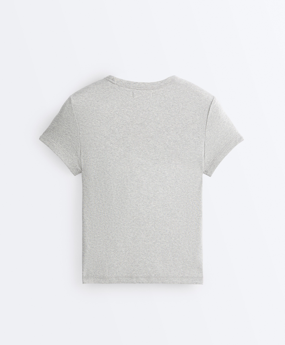 Oysho Футболка Rib Fit из смесового хлопка, серый меланж