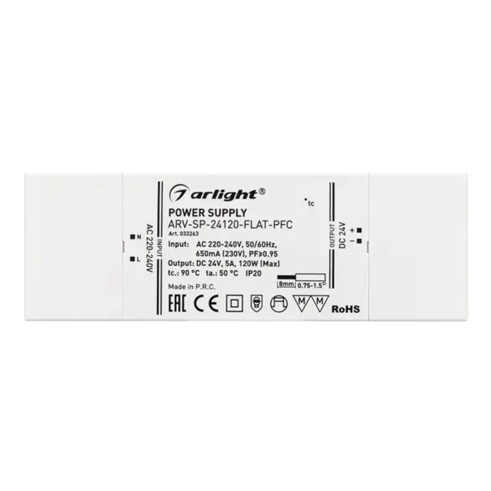 Блок питания ARV-SP-24120-FLAT-PFC (24V, 5A, 120W) (Arlight, IP20 Пластик, 5 лет) 033263