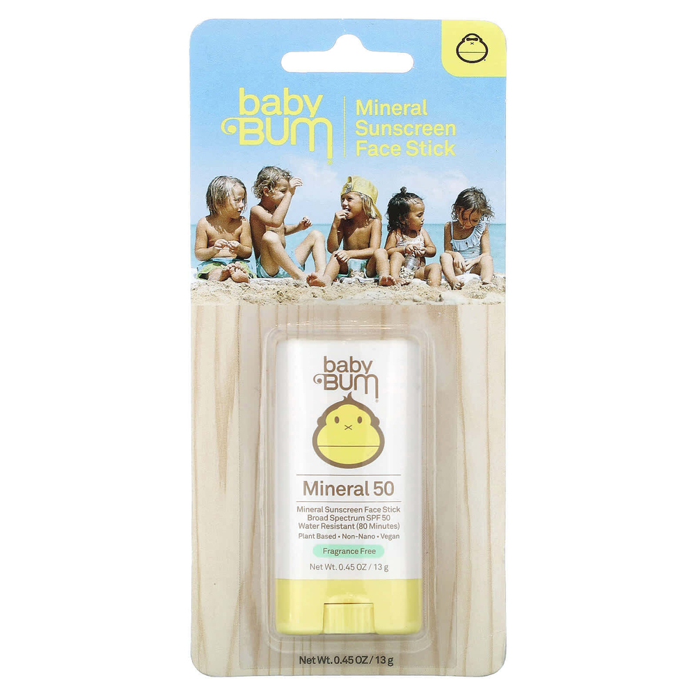 Sun Bum, Минеральное солнцезащитное средство-стик для лица, SPF 50, без отдушек, 13 г (0,45 унции)