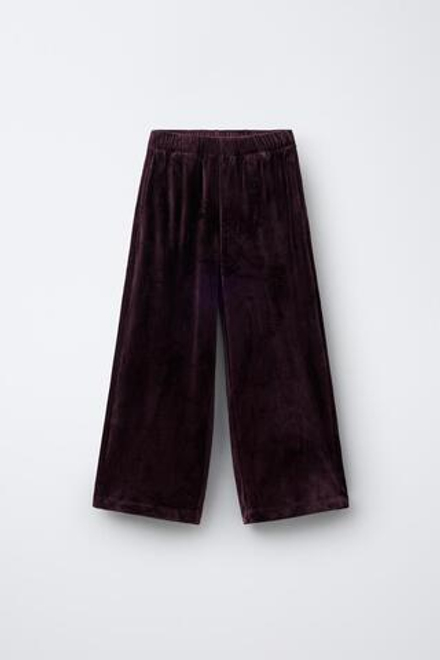 ZARA КОМПЛЕКТ ИЗ ХУДИ И БРЮК WIDE LEG ИЗ ВЕЛЮРА, СЛИВОВЫЙ