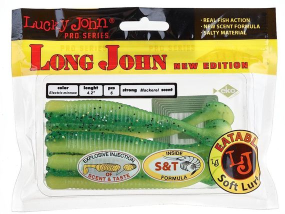 Виброхвосты съедобные LJ Pro Series LONG JOHN 4.2in (10,7 см), цв. T18, 6 шт.