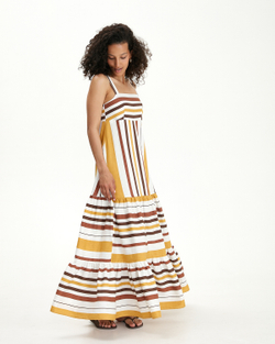 Сарафан с ярусной юбкой в крупную полоску