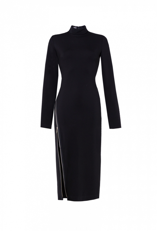 Трикотажное платье приталенного силуэта черное 09-01-22 SS