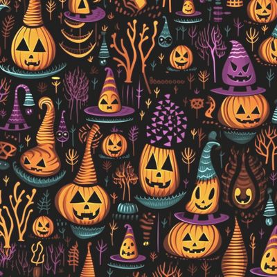 Хэллоуин. Хеллоуин. Halloween. Тыквы, деревья и призраки.
