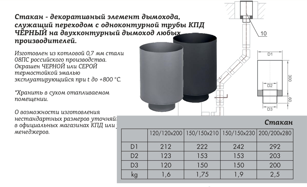 Стакан КПД чёрный D150/230 мм