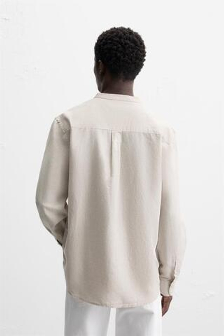 ZARA РУБАШКА ИЗ ХЛОПКА И ЛЬНА, СВЕТЛО-БЕЖЕВЫЙ