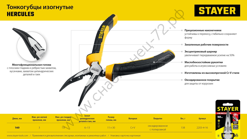 STAYER Hercules 160 мм, Изогнутые тонкогубцы (2203-4-16)