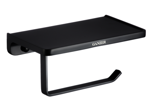 88034-C Держатель для туалетной бумаги с полкой (ЧЕРНЫЙ) GANZER  (20/1шт)