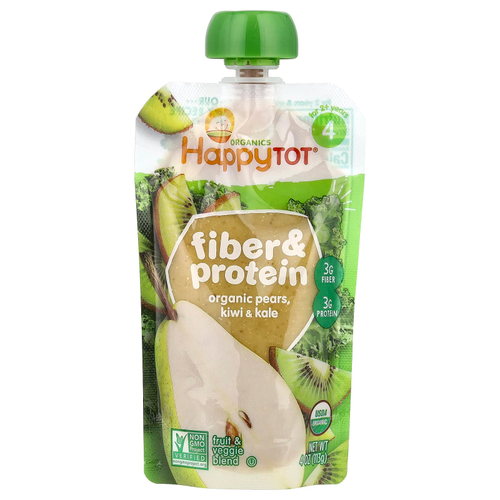 Happy Family Organics, Happy Tot®, клетчатка и протеин, для детей от 2 лет, органические груши, киви и кудрявая капуста, 113 г (4 унции)