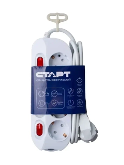 Удлинитель сетевой бытовой c заземлением 1,5м 4 розетки, 16А, 3680Вт защита от детей