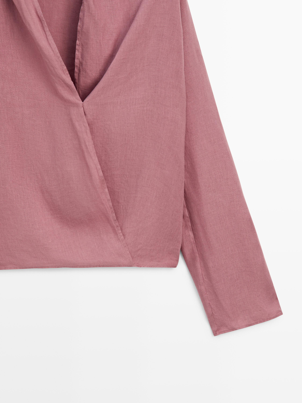 Massimo Dutti Блуза из струящейся льняной ткани внахлест, розовый