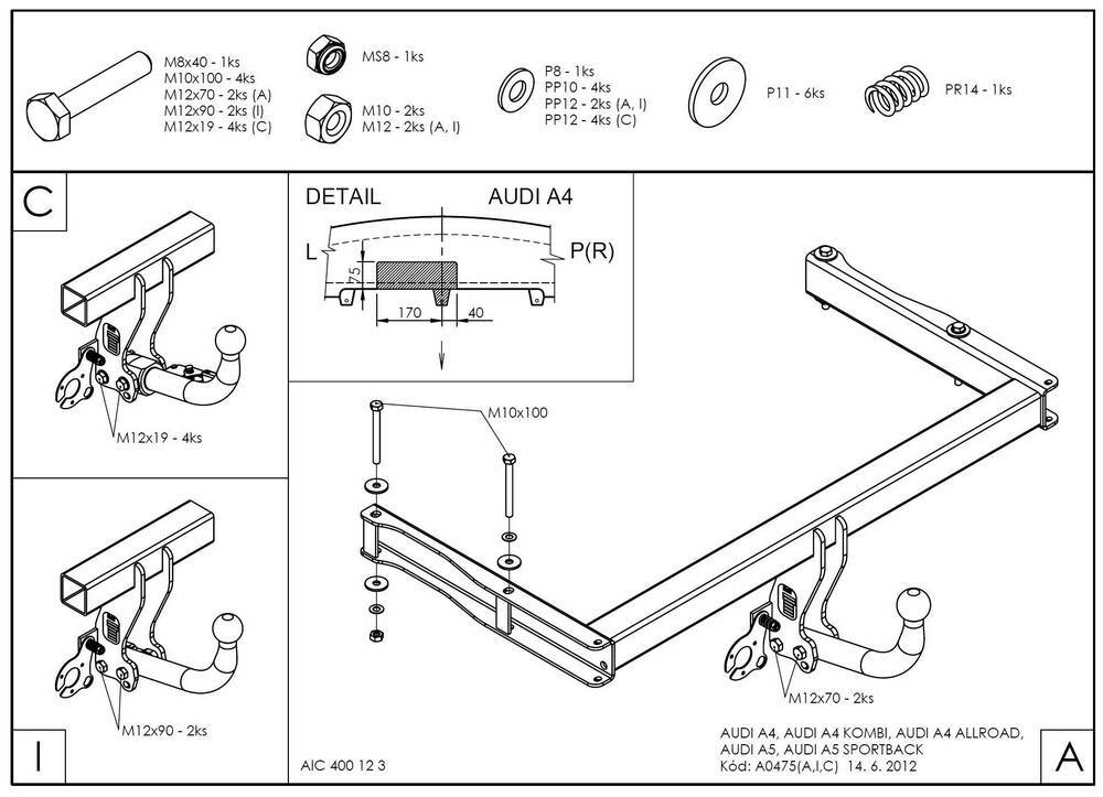 Фаркоп оцинкованный Galia A047A для Audi A4 B8 седан/универсал 2007-2015,A4 Allroad 2009-, A5 Sportback 2008-(паспорт и сертификат в комплекте)(без электрики)