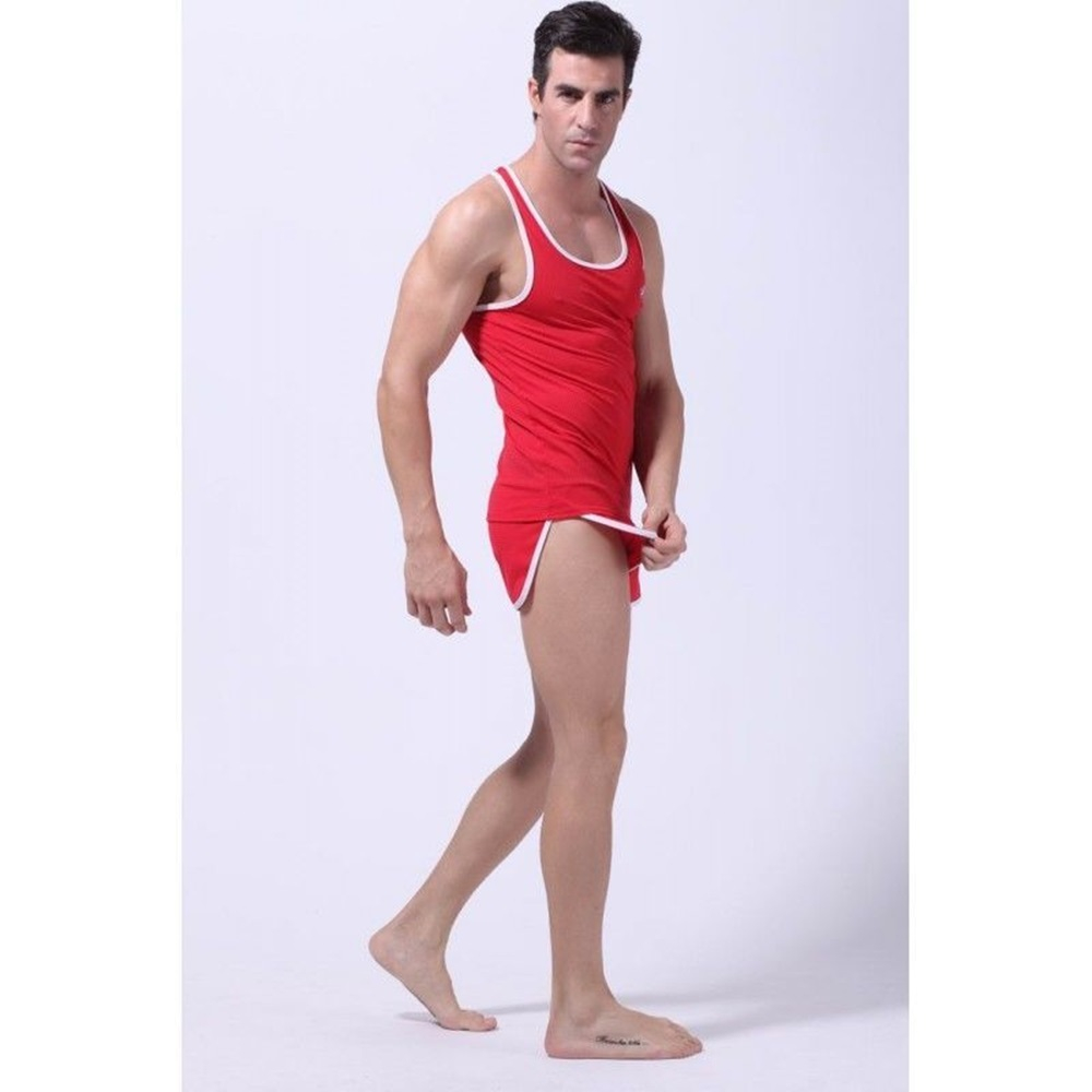 Мужская майка спортивная в сеточку красная с кольцом WangJiang 2