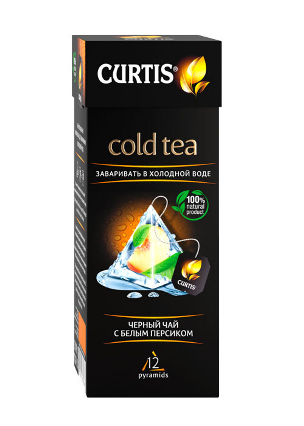 Чай черный Curtis Сold tea вкус белый персик пирамидки 12 штук.