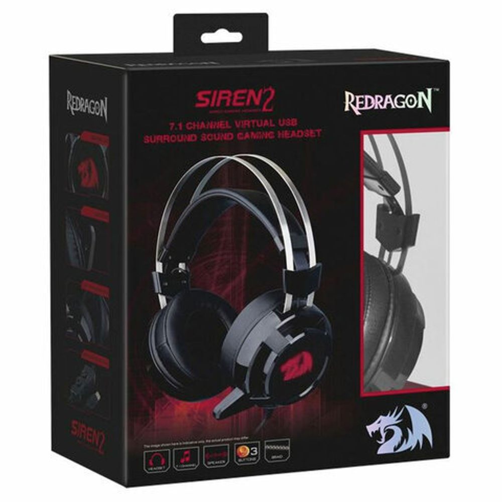 Наушники с микрофоном (гарнитура) REDRAGON Siren 2, проводные, 2 м, полноразмерные с оголовьем, черные, 74830