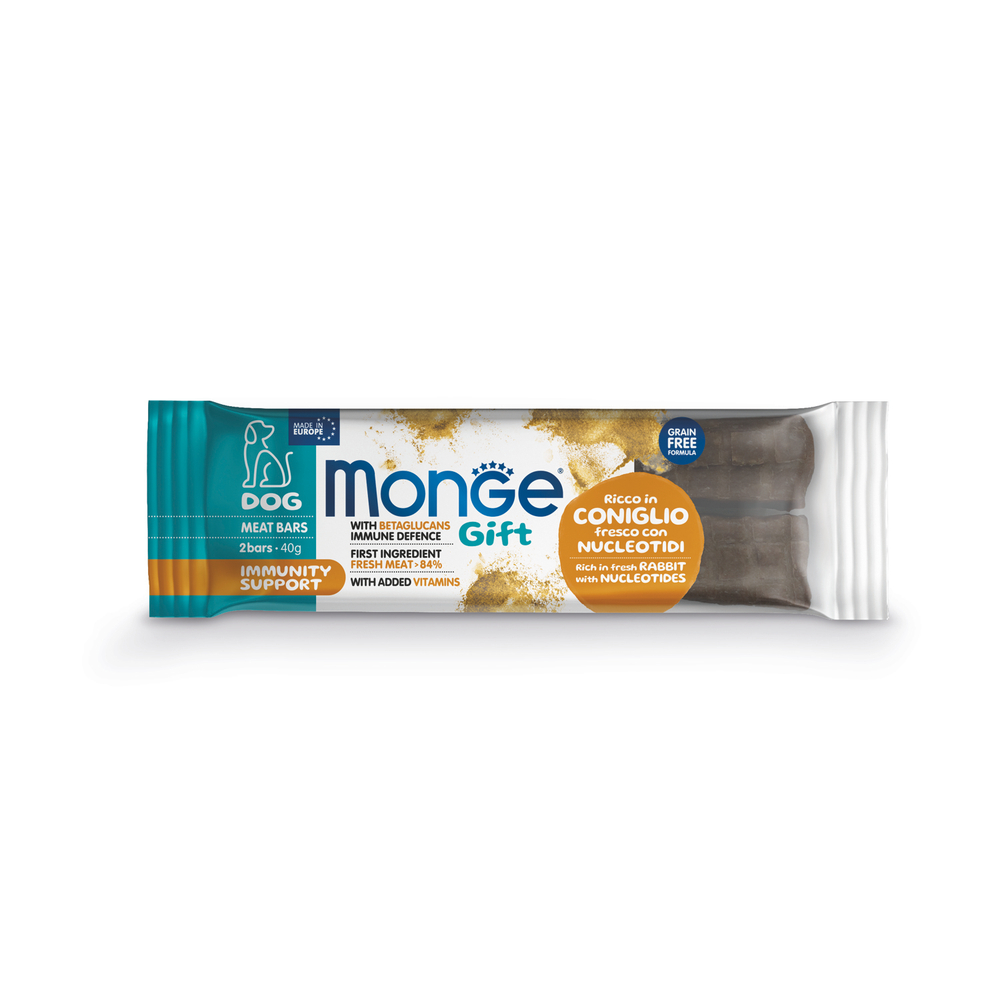 Лакомство Monge Gift Immunity support  для собак всех пород "Мясные батончики" с кроликом, нуклеотидами и бета-глюканами для поддержки иммунитета 40 г