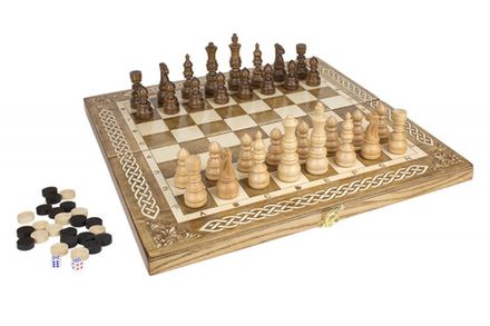 Шахматы + Шашки + Нарды 3 в 1 "Амбассадор 3", 40 см, ясень, Partida