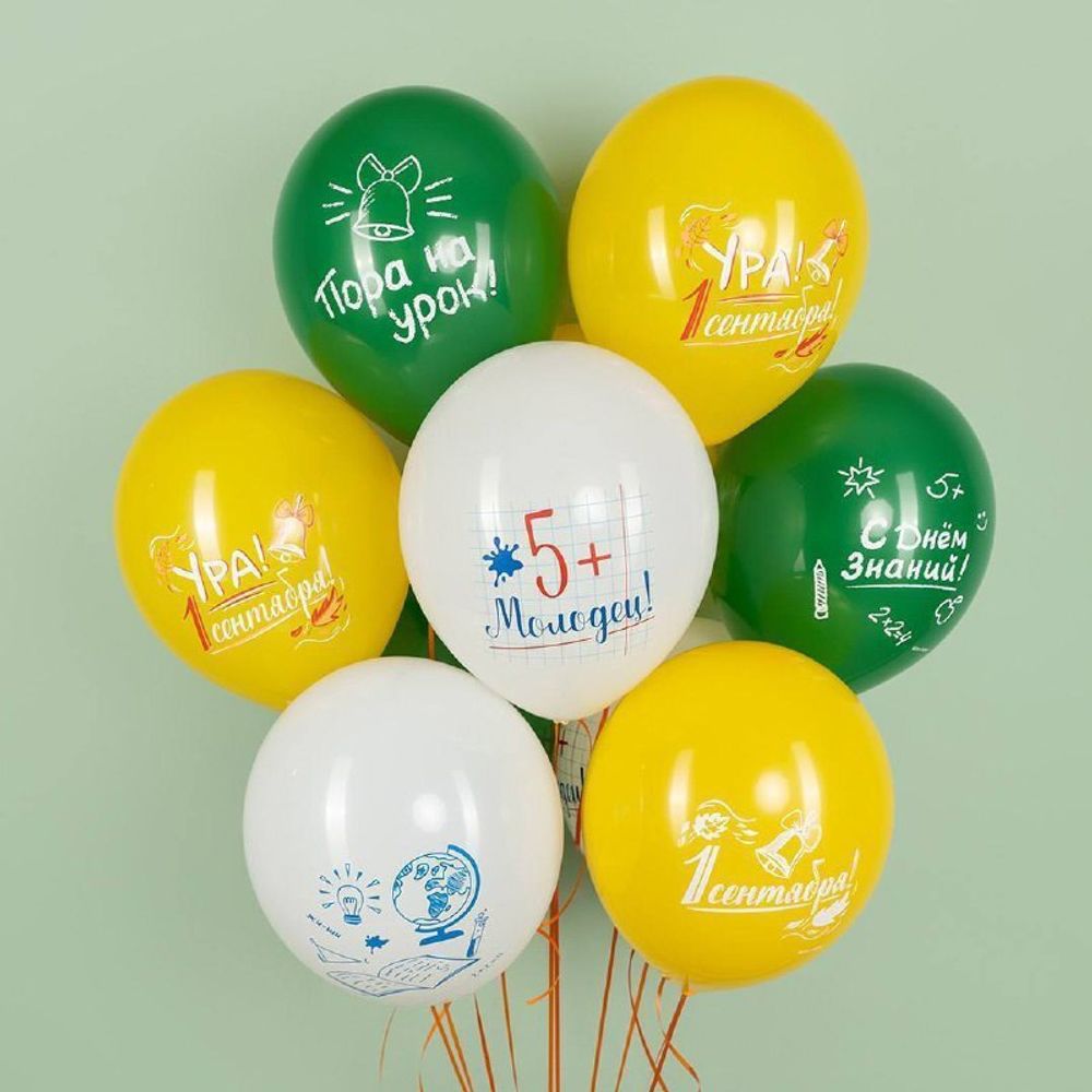 Воздушные шары ко Дню знаний с надписями и школьными рисунками 