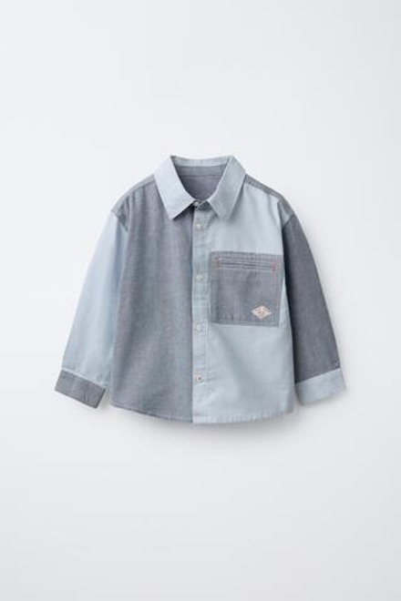 ZARA РУБАШКА OXFORD С КАРМАНОМ, СИНИЙ