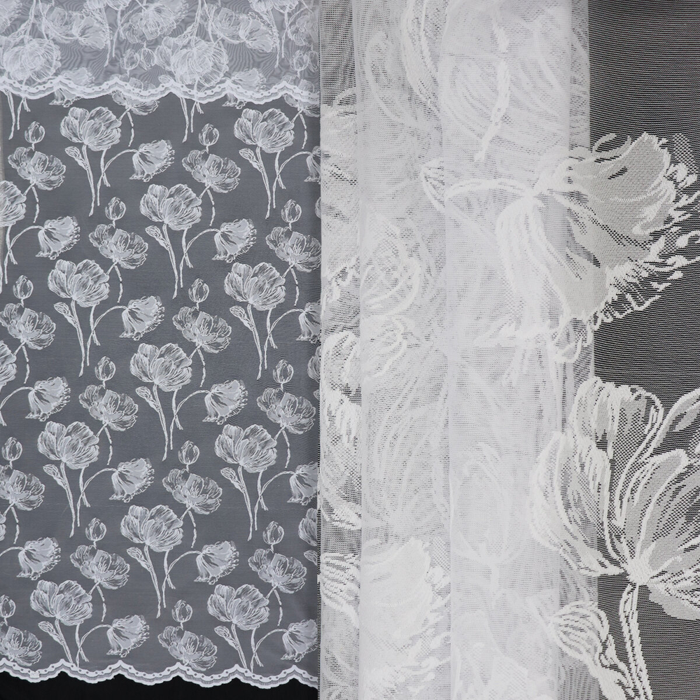 Тюль в гостиную INVA жаккард с рельефным рисунком "Пионы" 270х300/белый