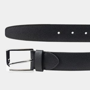 Ремень мужской из кожи теленка Saffiano черного цвета со стальной пряжкой