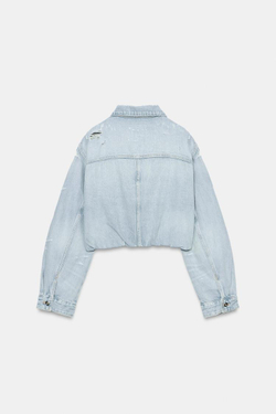 ZARA УКОРОЧЕННАЯ ДЖИНСОВАЯ КУРТКА TRF, ГОЛУБОЙ