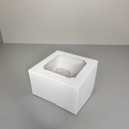 Коробка для капкейков с окном на 4 капкейка белая 16х16х10 см