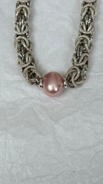 Колье Византия с розовым жемчугом Майорка, оттенок серебро