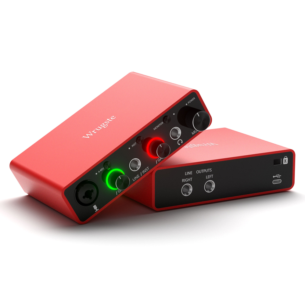 Wrugste GV-AR001B аудиоинтерфейс USB, 2 входа (XLR+Jack)/2 выхода, 24 бит/192 кГц.