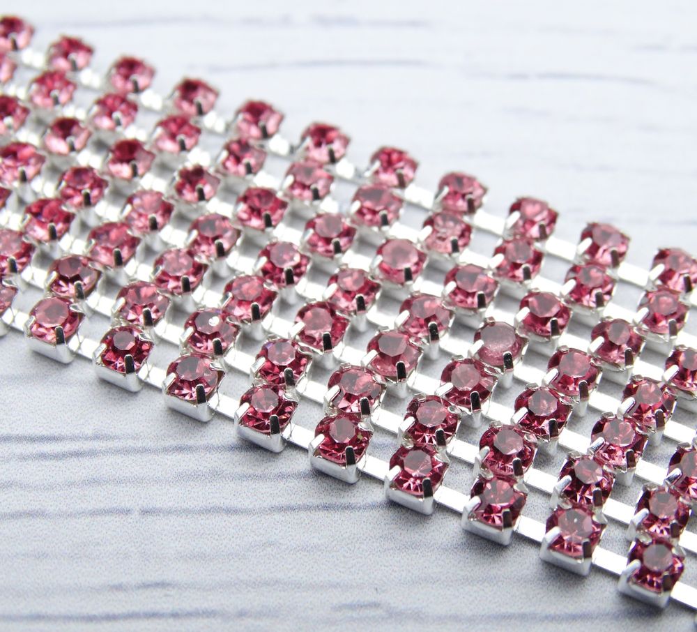 ЦС006СЦ3 Стразовые цепочки (серебро), цвет: розовый, размер: 3 мм, 70 см/упак.