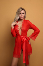 Пеньюар с кружевом и поясом Le Frivole красный XXL/XXXL